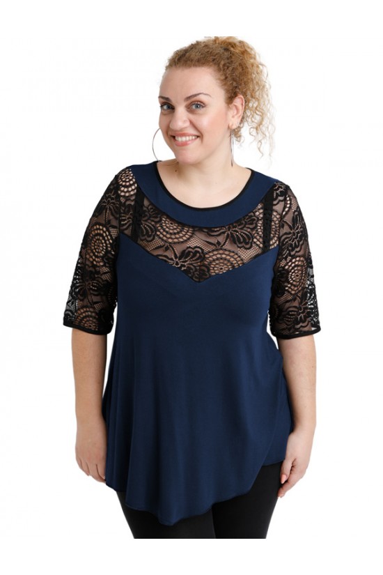 A20-247D Μπλούζα άλφα κομποζέ με δαντέλα - Μπλε Μαρέν