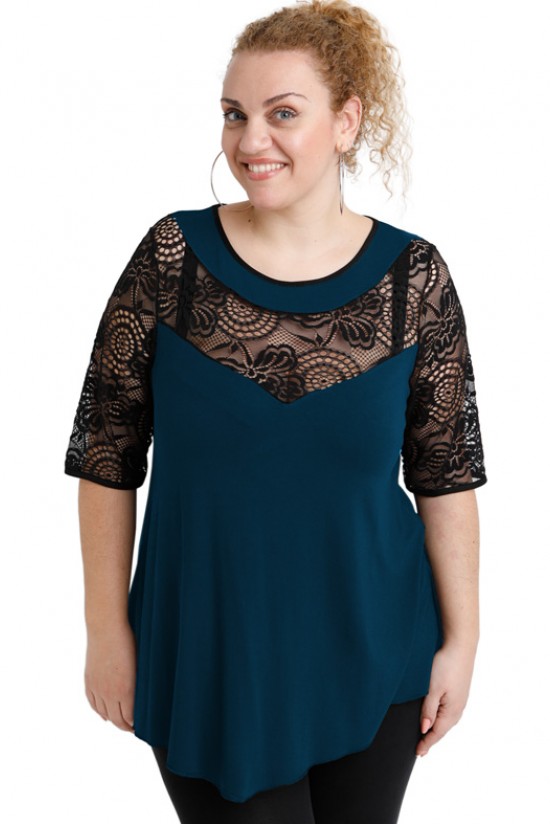 A20-247D Μπλούζα άλφα κομποζέ με δαντέλα - Πετρόλ A20-247D Μπλούζα άλφα κομποζέ με δαντέλα - Πετρόλ