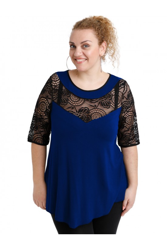 A20-247D Μπλούζα άλφα κομποζέ με δαντέλα - Μπλε Ρουά