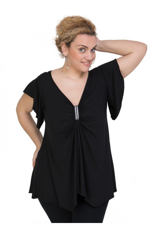 A20-255 Μπλούζα άλφα με δέσιμο στο στήθος - Μαύρο A20-255 Μπλούζα άλφα με δέσιμο στο στήθος - Μαύρο