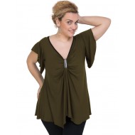 A20-255 Μπλούζα άλφα με δέσιμο στο στήθος - Χακί Σκούρο