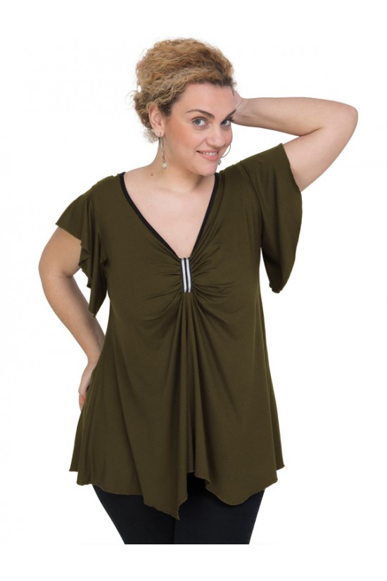 A20-255 Μπλούζα άλφα με δέσιμο στο στήθος - Χακί Σκούρο