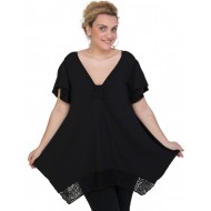 A20-255D Μπλούζα άλφα με δέσιμο στο στήθος και δαντέλα - Μαύρο