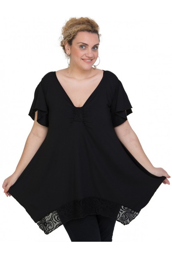 A20-255D Μπλούζα άλφα με δέσιμο στο στήθος και δαντέλα - Μαύρο A20-255D Μπλούζα άλφα με δέσιμο στο στήθος και δαντέλα - Μαύρο