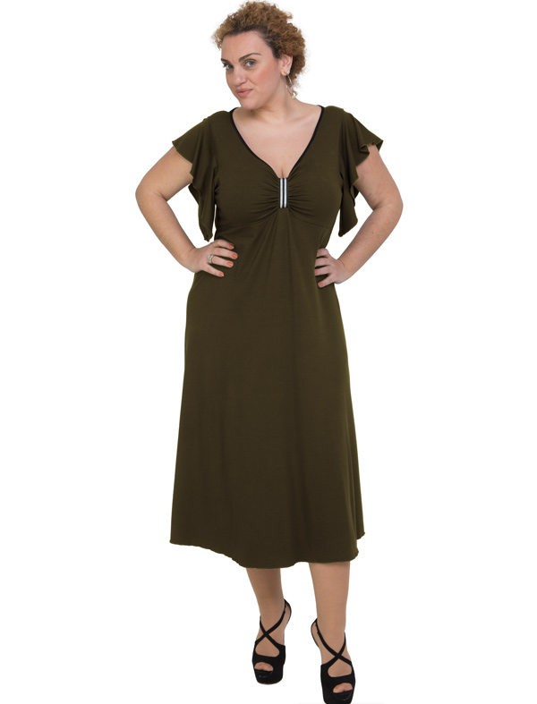 A20-255F Long dress - Khaki Dark A20-255F Long dress - Khaki Dark