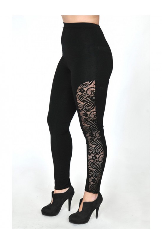 A20-263D Παντελόνι κολάν με δαντέλα - Μαύρο