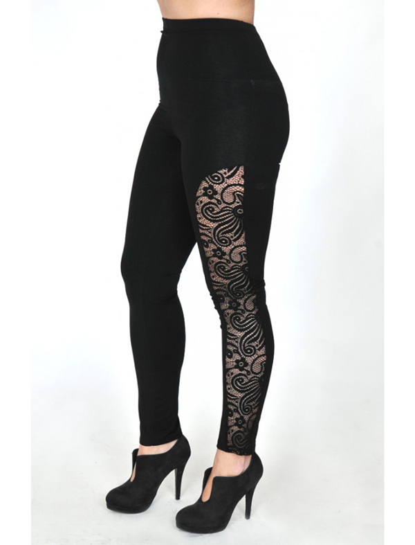 A20-263D Leggings with lace - Black A20-263D Leggings with lace - Black