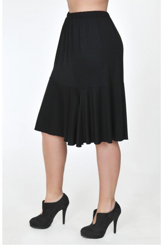 A20-268 Φούστα λοξή με λάστιχο & βολάν - Μαύρο
