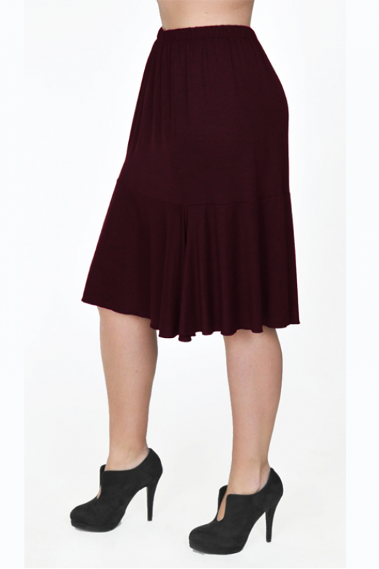 A20-268 Φούστα λοξή με λάστιχο & βολάν - Μπορντώ