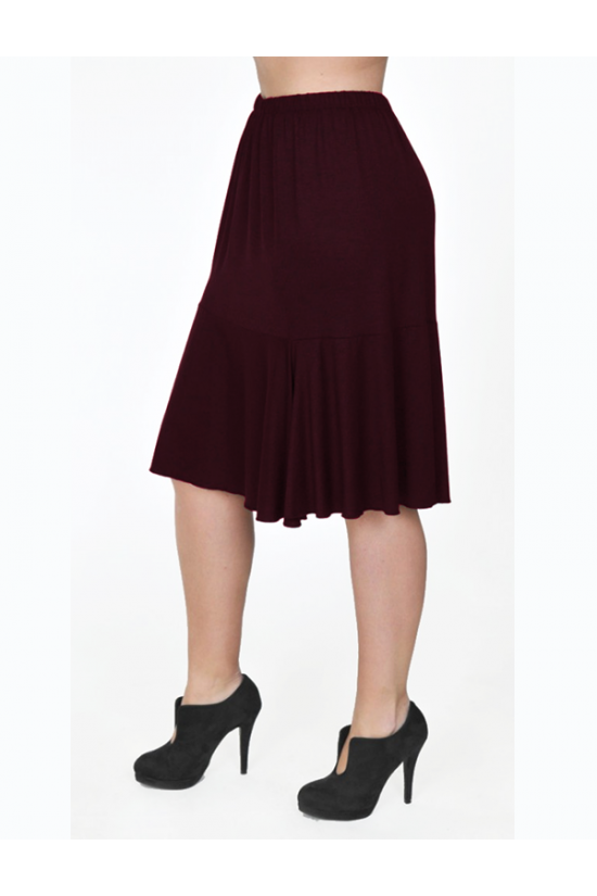 A20-268 Φούστα λοξή με λάστιχο & βολάν - Μπορντώ
