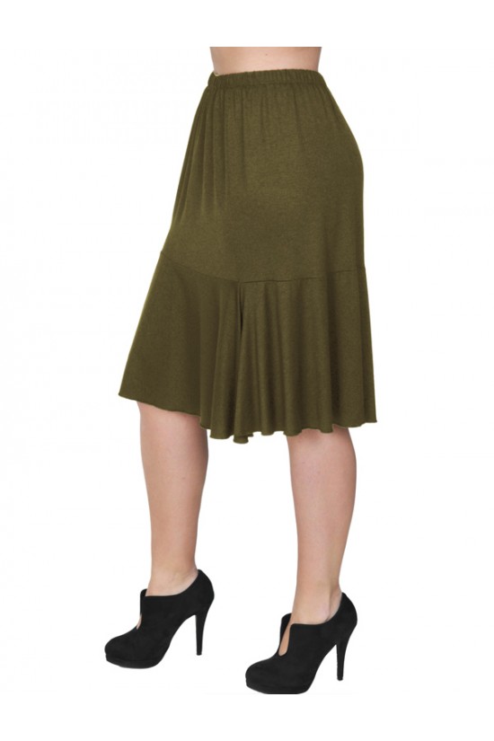 A20-268 Φούστα λοξή με λάστιχο & βολάν - Χακί Σκούρο