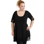 A20-276D Μπλουζοφόρεμα εβαζέ με δαντέλα - Μαύρο