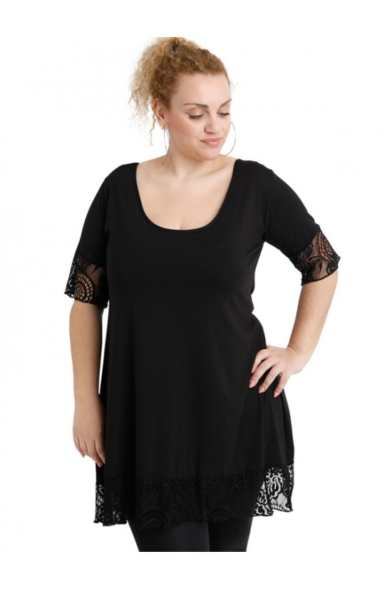 A20-276D Μπλουζοφόρεμα εβαζέ με δαντέλα - Μαύρο A20-276D Μπλουζοφόρεμα εβαζέ με δαντέλα - Μαύρο