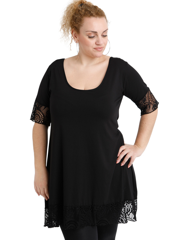 A20-276D Evaze blousedress with lace - Black A20-276D Evaze blousedress with lace - Black