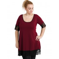 A20-276D Μπλουζοφόρεμα εβαζέ με δαντέλα - Μπορντώ