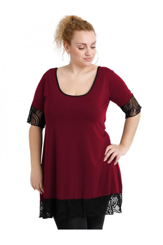 A20-276D Μπλουζοφόρεμα εβαζέ με δαντέλα - Μπορντώ A20-276D Μπλουζοφόρεμα εβαζέ με δαντέλα - Μπορντώ