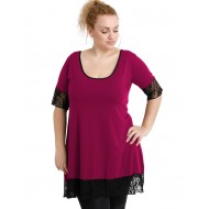 A20-276D Μπλουζοφόρεμα εβαζέ με δαντέλα - Φούξια