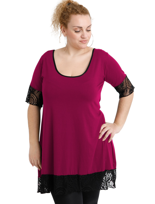A20-276D Evaze blousedress with lace - Fuchsia A20-276D Evaze blousedress with lace - Fuchsia