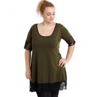 A20-276D Μπλουζοφόρεμα εβαζέ με δαντέλα - Χακί