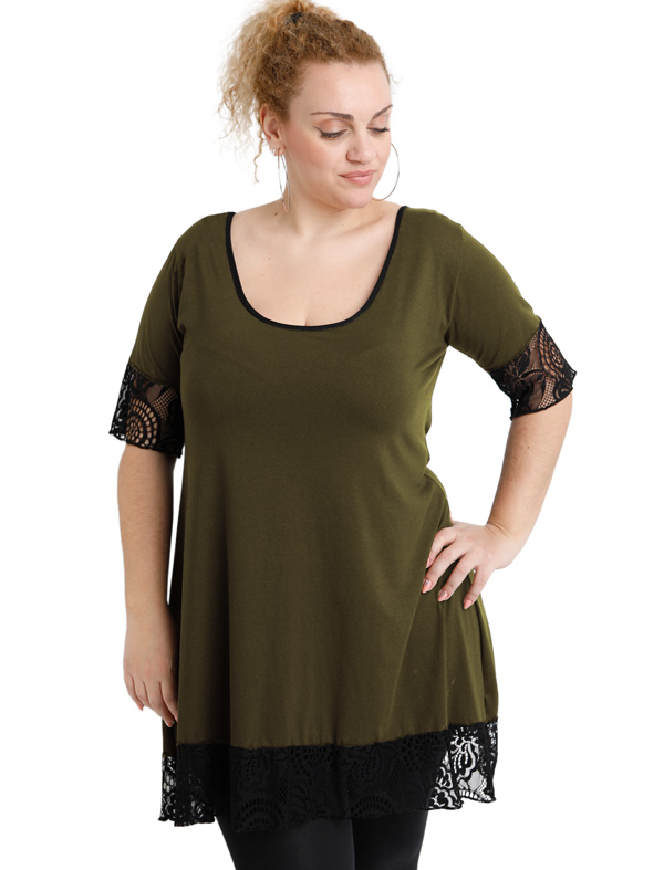 A20-276D Evaze blousedress with lace - Khaki A20-276D Evaze blousedress with lace - Khaki