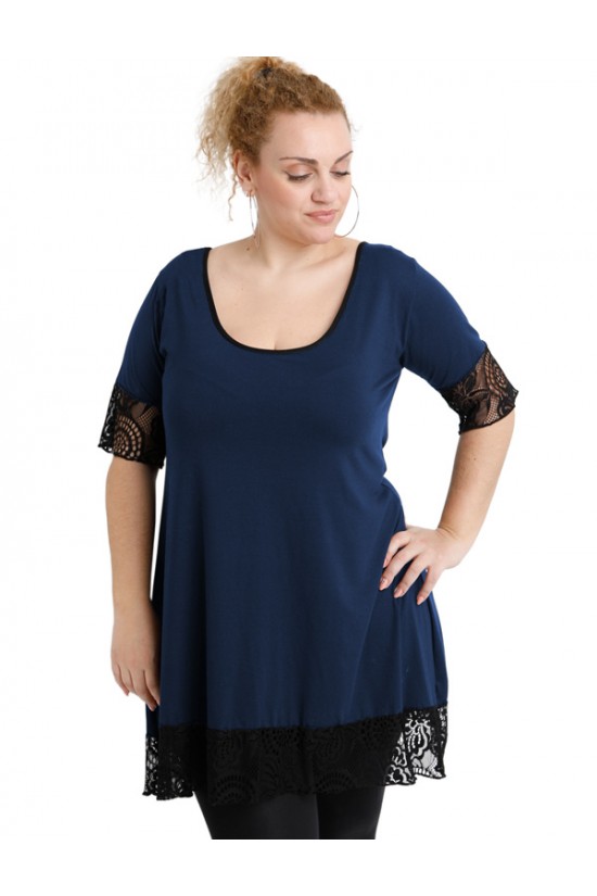 A20-276D Μπλουζοφόρεμα εβαζέ με δαντέλα - Μπλε Μαρέν A20-276D Μπλουζοφόρεμα εβαζέ με δαντέλα - Μπλε Μαρέν