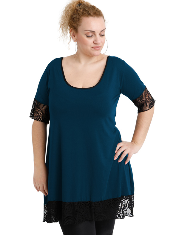 A20-276D Evaze blousedress with lace - Petrol A20-276D Evaze blousedress with lace - Petrol