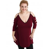 A20-281 Μπλούζα εβαζέ με laser μανίκια - Μπορντώ