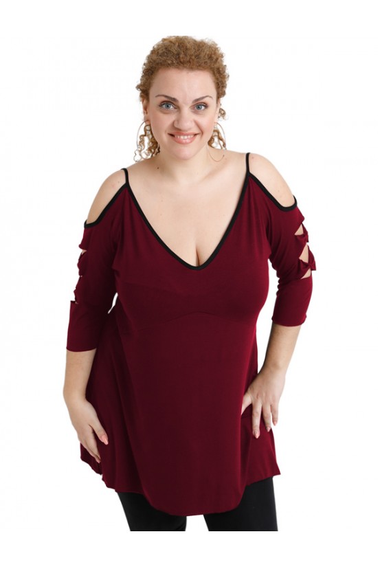 A20-281 Μπλούζα εβαζέ με laser μανίκια - Μπορντώ