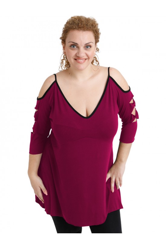 A20-281 Μπλούζα εβαζέ με laser μανίκια - Φούξια