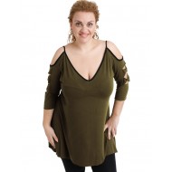 A20-281 Μπλούζα εβαζέ με laser μανίκια - Χακί