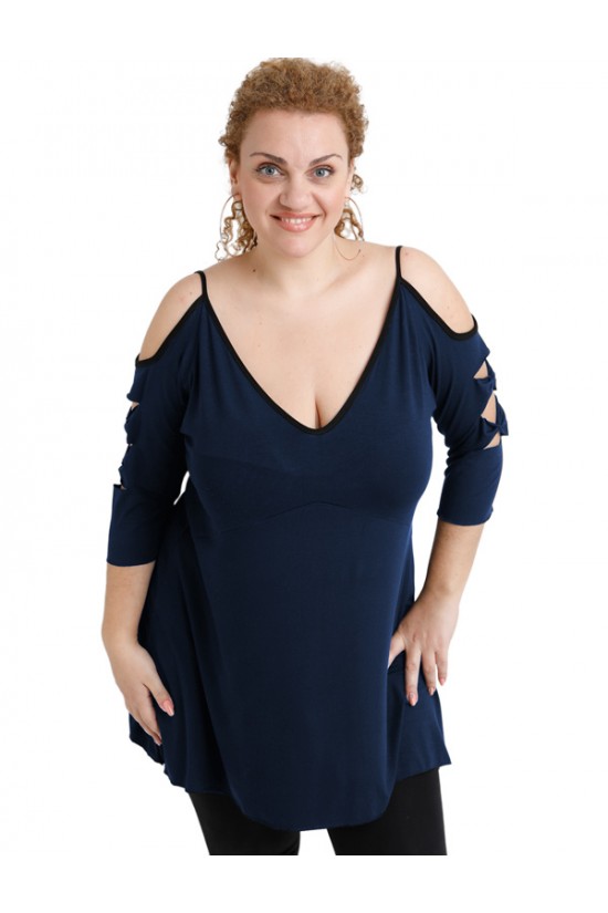 A20-281 Μπλούζα εβαζέ με laser μανίκια - Μπλε Μαρέν