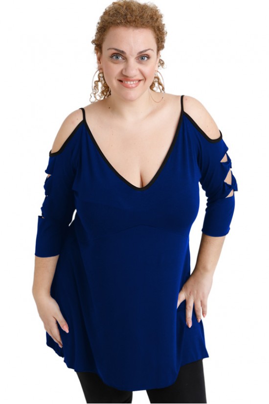 A20-281 Μπλούζα εβαζέ με laser μανίκια - Μπλε Ρουά A20-281 Μπλούζα εβαζέ με laser μανίκια - Μπλε Ρουά