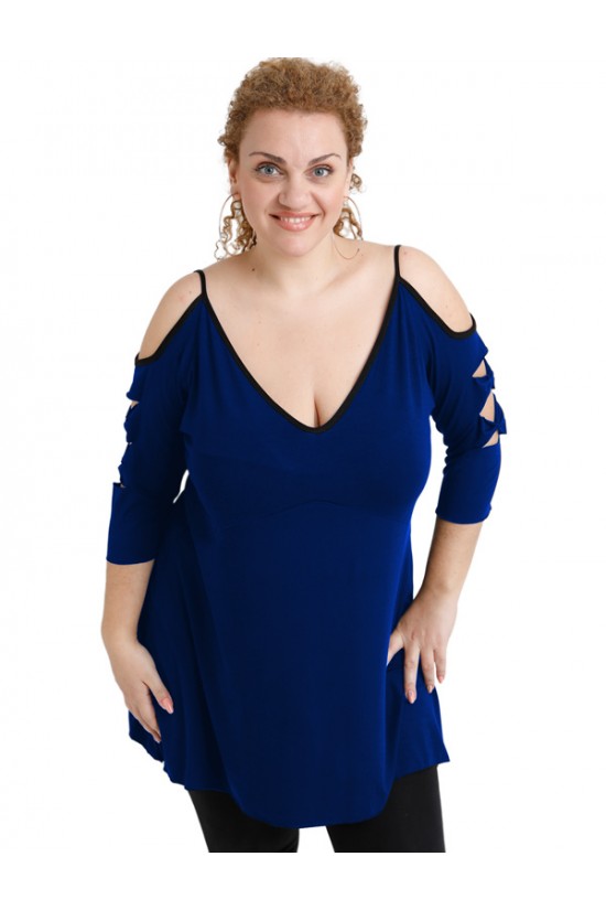 A20-281 Μπλούζα εβαζέ με laser μανίκια - Μπλε Ρουά