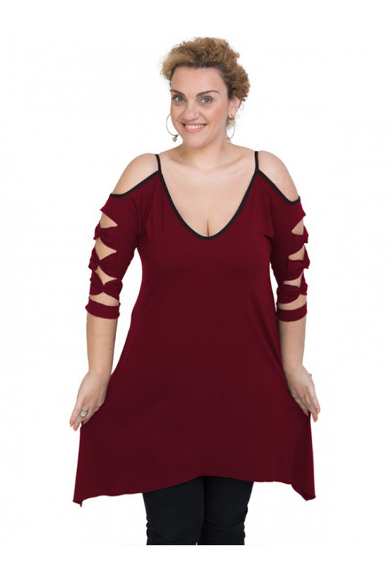 A20-282 Μπλουζοφόρεμα εβαζέ - Μπορντώ A20-282 Μπλουζοφόρεμα εβαζέ - Μπορντώ