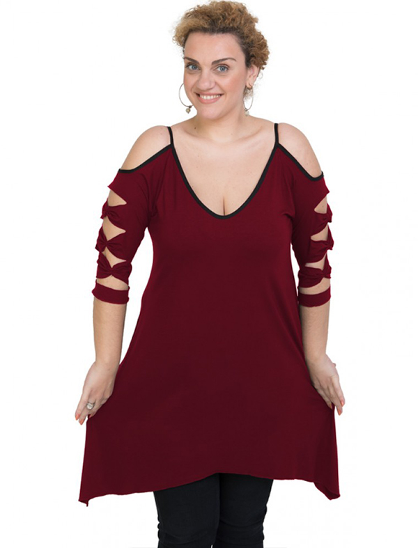 A20-282 Evaze blousedress - Bordeaux A20-282 Evaze blousedress - Bordeaux