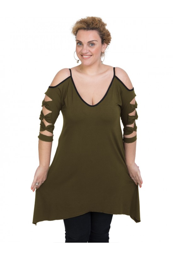 A20-282 Μπλουζοφόρεμα εβαζέ - Χακί Σκούρο