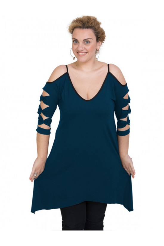 A20-282 Μπλουζοφόρεμα εβαζέ - Πετρόλ