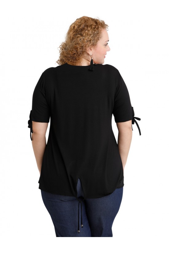 A20-287 Μπλούζα ίσια με σκίσιμο πίσω - Μαύρο A20-287 Μπλούζα ίσια με σκίσιμο πίσω - Μαύρο