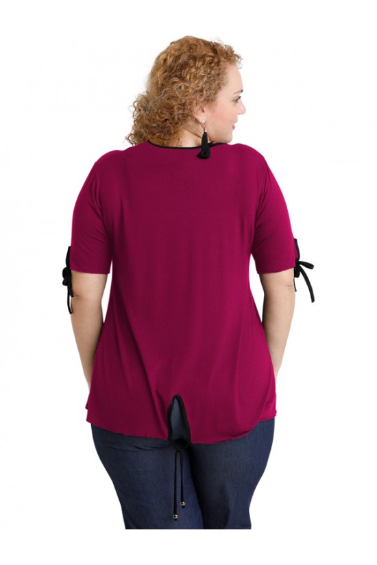 A20-287 Μπλούζα ίσια με σκίσιμο πίσω - Φούξια A20-287 Μπλούζα ίσια με σκίσιμο πίσω - Φούξια