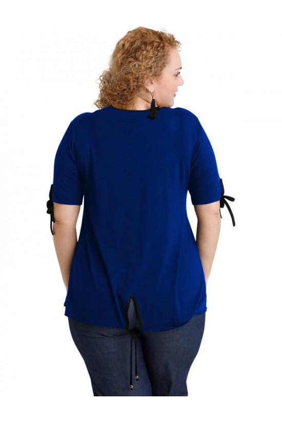 A20-287 Μπλούζα ίσια με σκίσιμο πίσω - Μπλε Ρουά
