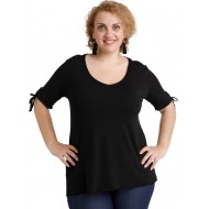 A20-287 Μπλούζα ίσια με σκίσιμο πίσω - Μαύρο