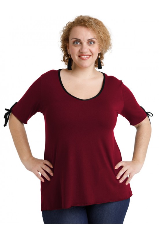 A20-287 Μπλούζα ίσια με σκίσιμο πίσω - Μπορντώ A20-287 Μπλούζα ίσια με σκίσιμο πίσω - Μπορντώ