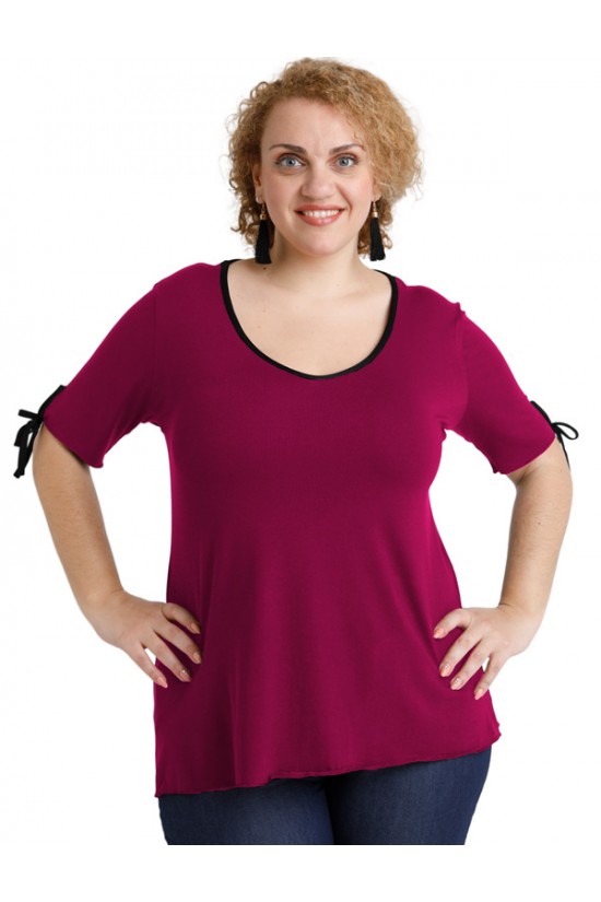 A20-287 Μπλούζα ίσια με σκίσιμο πίσω - Φούξια A20-287 Μπλούζα ίσια με σκίσιμο πίσω - Φούξια
