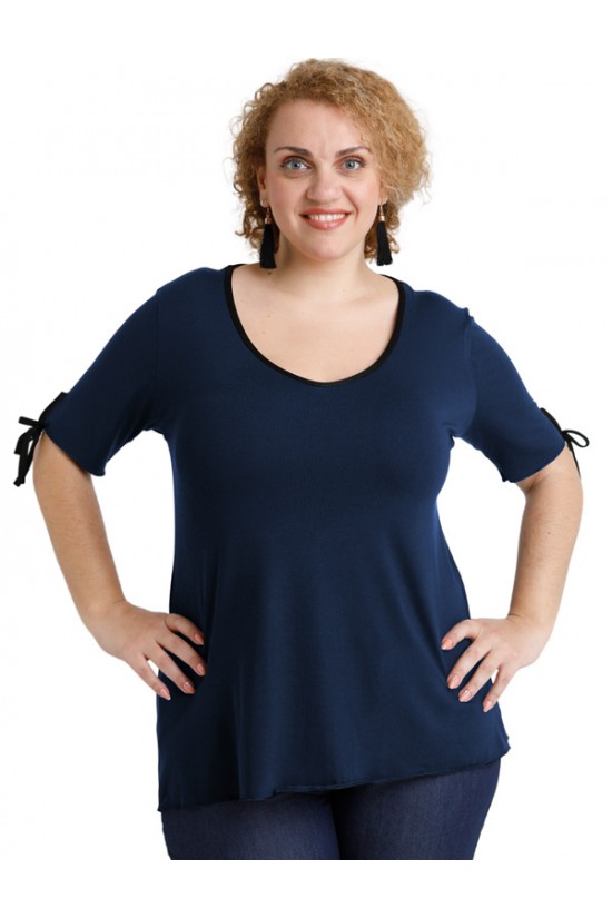A20-287 Μπλούζα ίσια με σκίσιμο πίσω - Μπλε Μαρέν