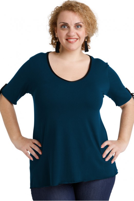 A20-287 Μπλούζα ίσια με σκίσιμο πίσω - Πετρόλ