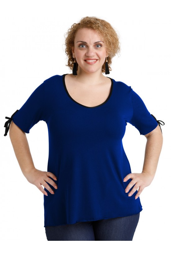 A20-287 Μπλούζα ίσια με σκίσιμο πίσω - Μπλε Ρουά
