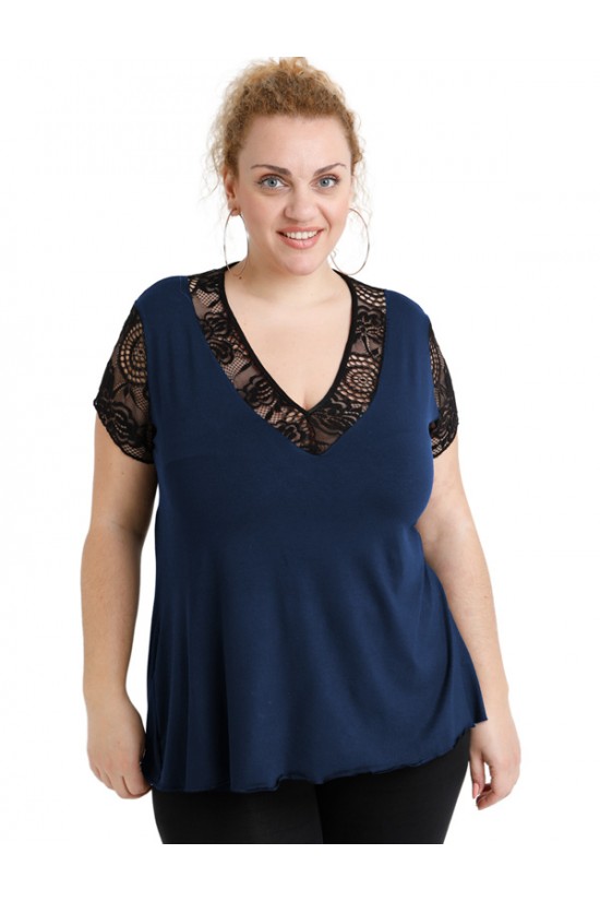 A20-288D Μπλούζα εβαζέ με δαντέλα - Μπλε Μαρέν A20-288D Μπλούζα εβαζέ με δαντέλα - Μπλε Μαρέν