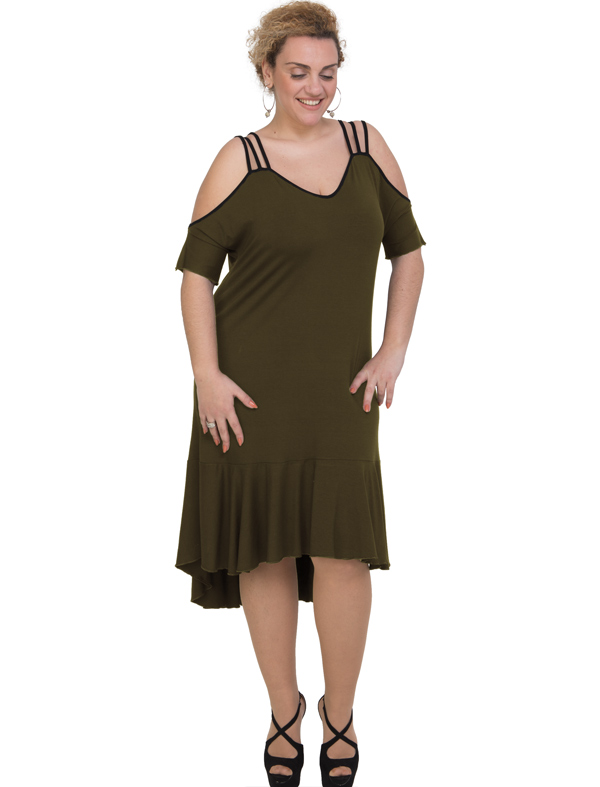 A20-293F Long dress - Khaki Dark A20-293F Long dress - Khaki Dark