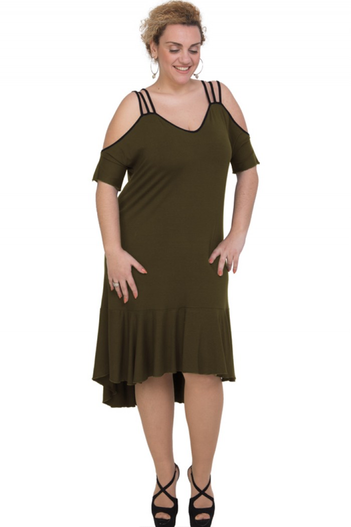 A20-293F Φόρεμα μακρύ - Χακί Σκούρο