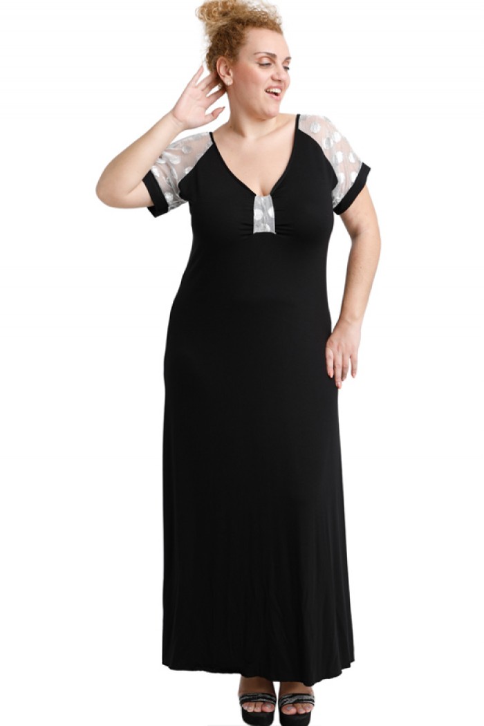 A20-4179F Φόρεμα μακρύ με τούλι - Μαύρο
